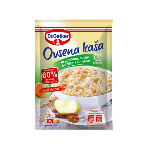DR. OETKER auzu pārslu putra ar āboliem, kanēli un rozīnēm 60g
