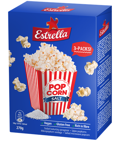 Popkorns Estrella ar sāli 270g (3x90g)