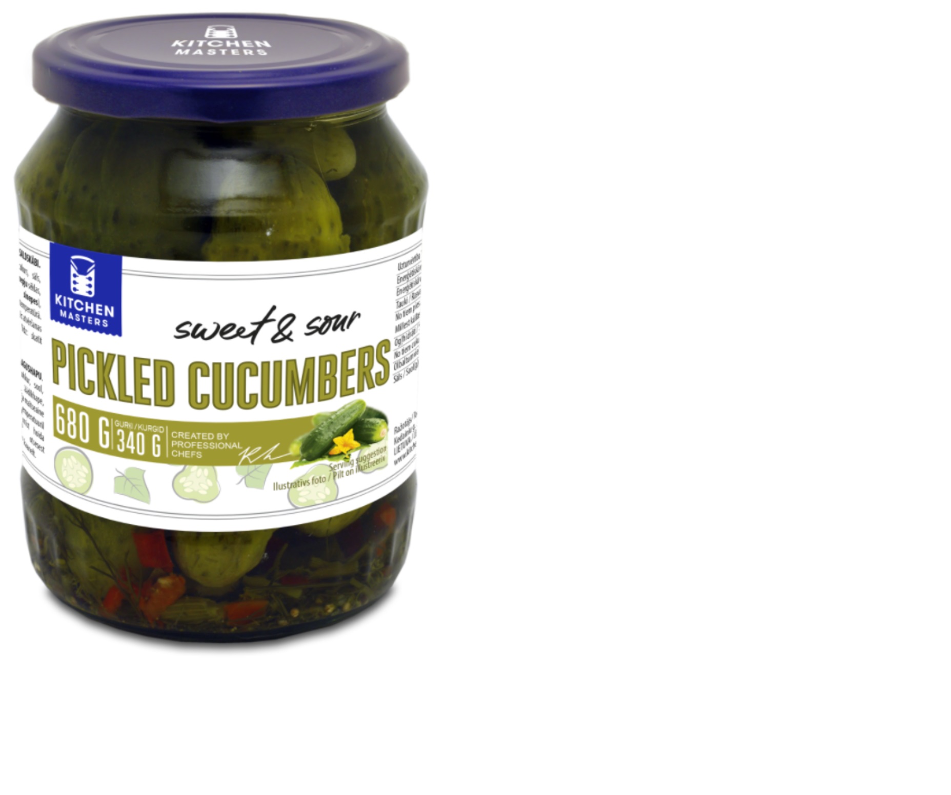 Gurķi marinēti KITCHEN MASTERS, saldskābi, 660g/340g