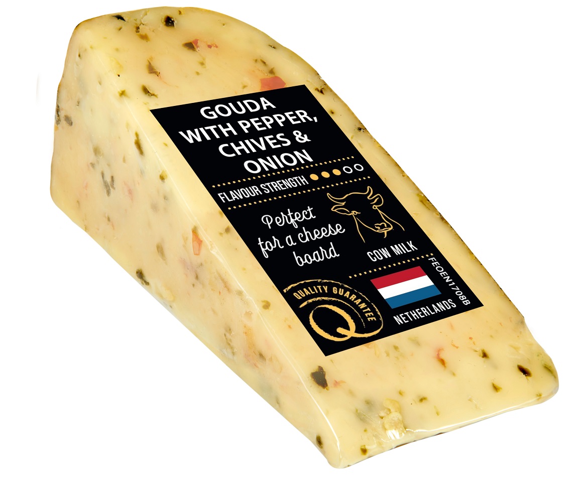 Siers Q-CONCEPT Gouda ar pipariem, maurlokiem un sīpoliem, 130g