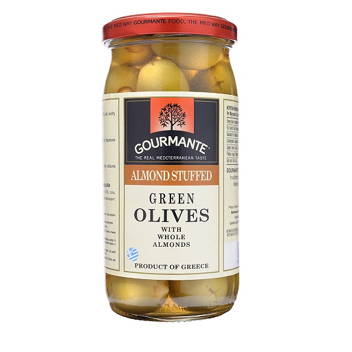 Zaļās olīves pildītas ar mandeli GOURMANTE, 570ml/360g