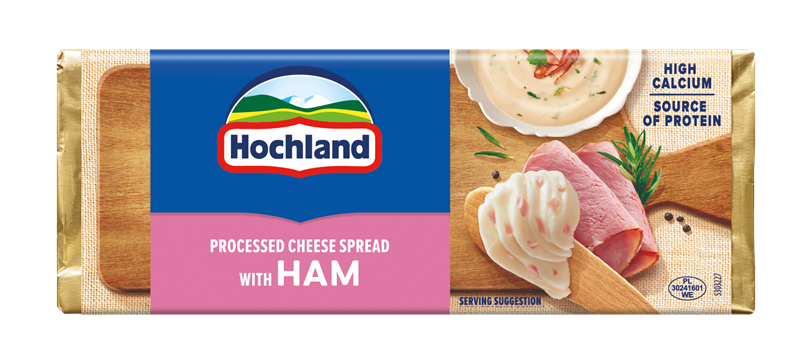 Kausētais siers HOCHLAND, ar šķiņķi, 90g