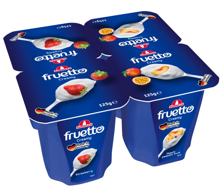 Jogurta deserts Fruetto persiku - marakujas, zemeņu 4,7% 125g