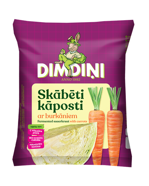 DIMDIŅI Kāposti skābēti ar burkāniem, 550g (paciņa)