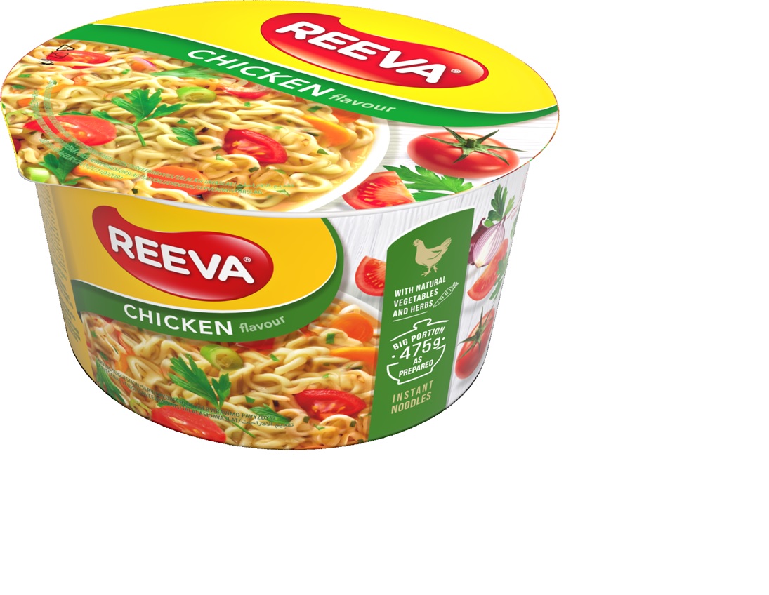 Ātri pagatavojamas nūdeles REEVA ar vistas garšu, traukā, 75g