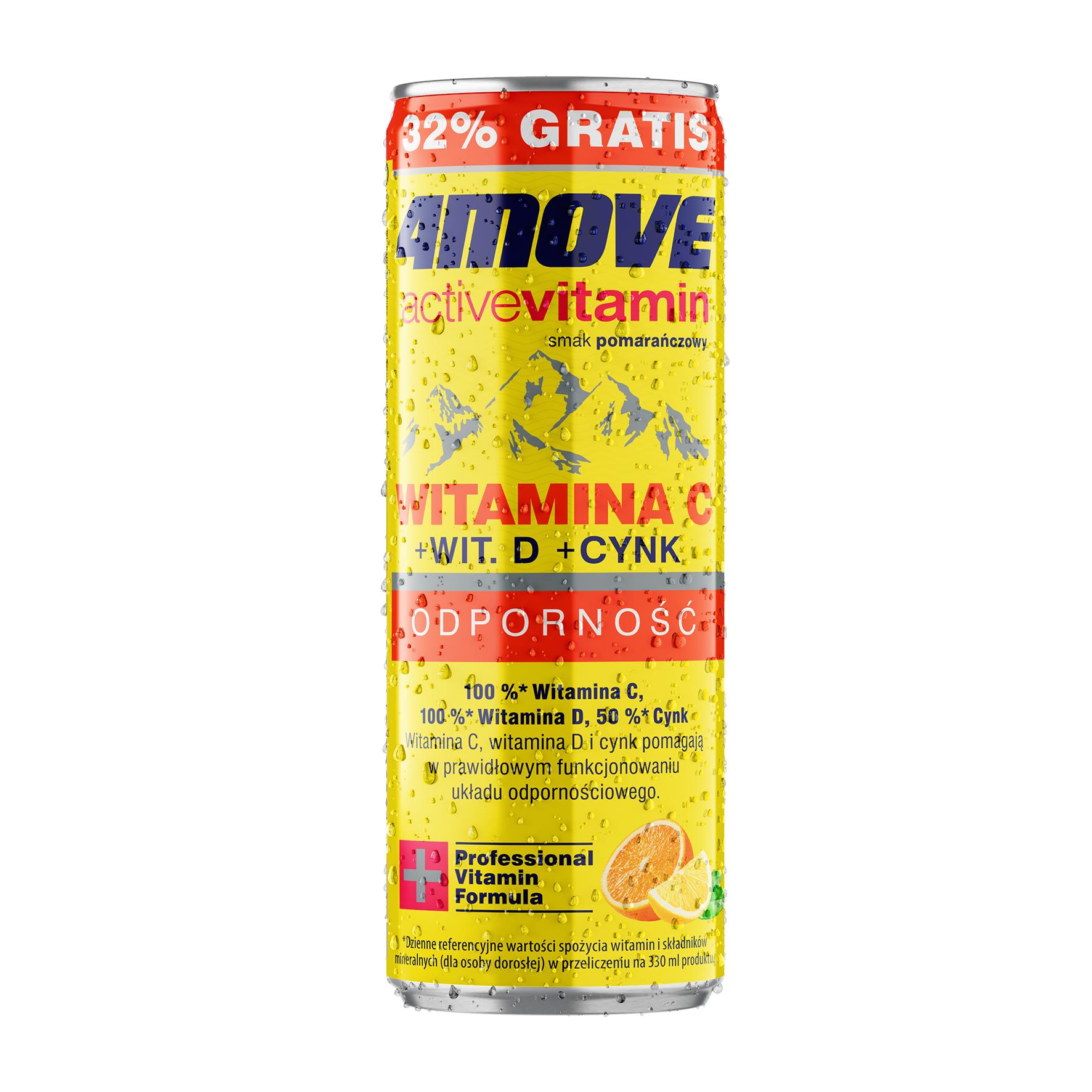 Vitamīnu ūdens 4 MOVE ar C+Vit. D+Zink bundžā, 0.33l (DEP)