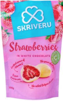 SKRĪVERU Zemenes baltā šokolādē 100g
