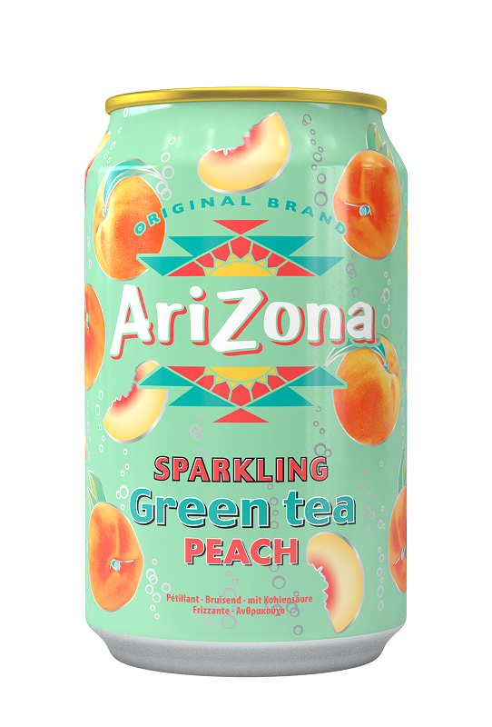Gāzēts zaļās tējas dzēriens ARIZONA ar medu un persiku sulu, 0.33l, bundža (DEP)