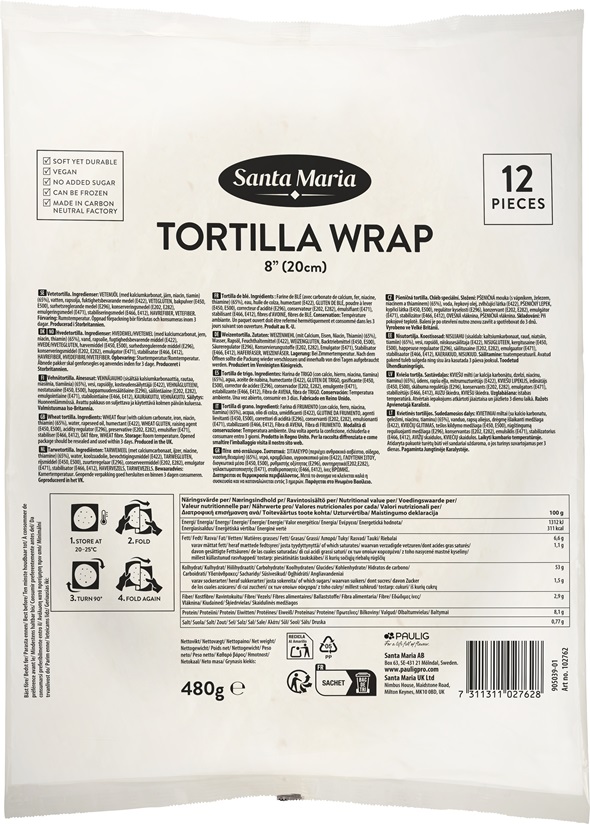 Kviešu tortiljas, 20 cm, 480 g, (12x8) Santa Maria