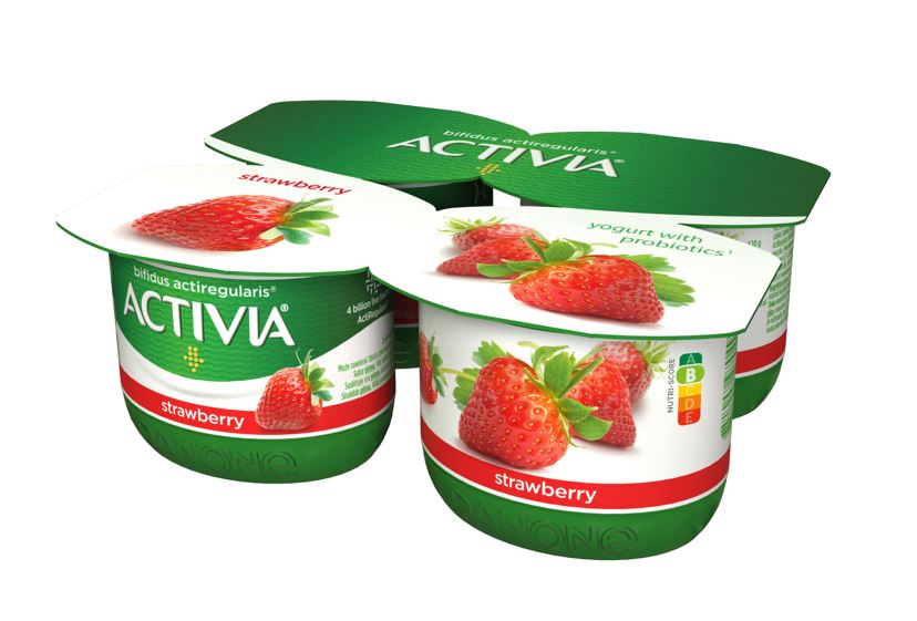 Jogurts ACTIVIA ar Zemenēm un Bifido baktērijām ActiRegularis, 4x120 g