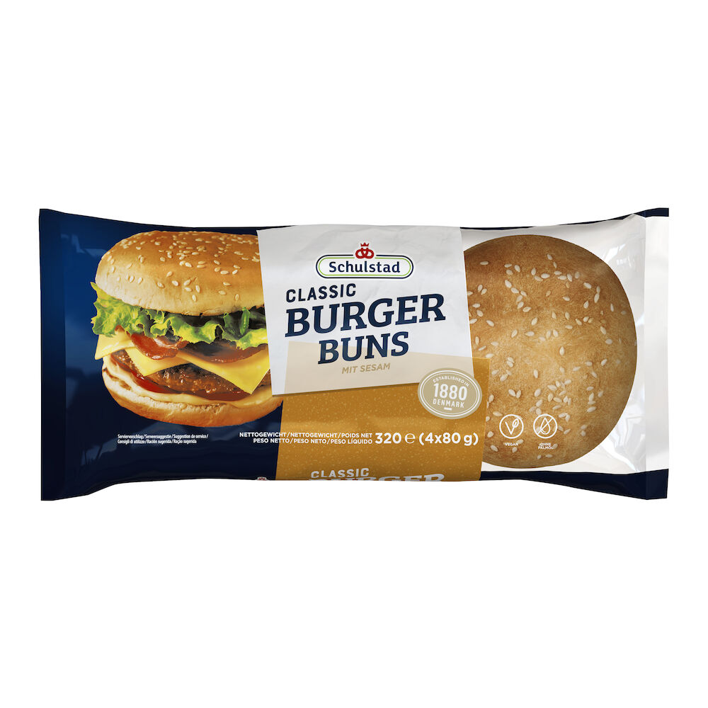 Klasiskā burgeru maizīte ar sezama sēklām, 4x80g (D127mm), Schusltad