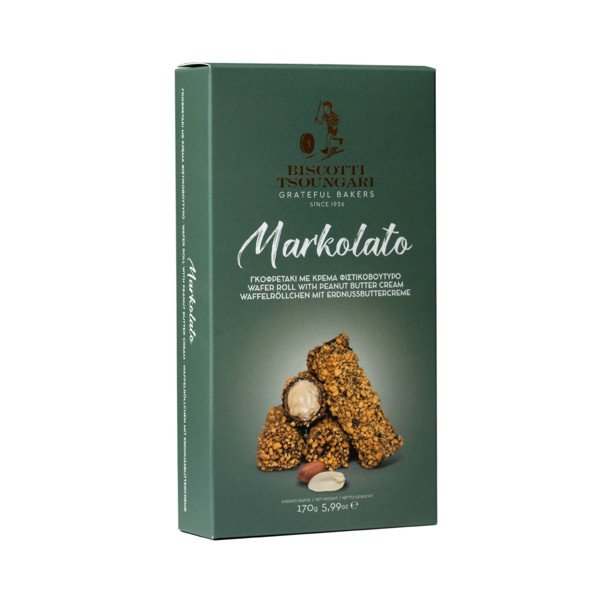 Vafeļu rullīši BISCOTTI TSOUNGARI Markolato ar riekstu krēmu, 170g