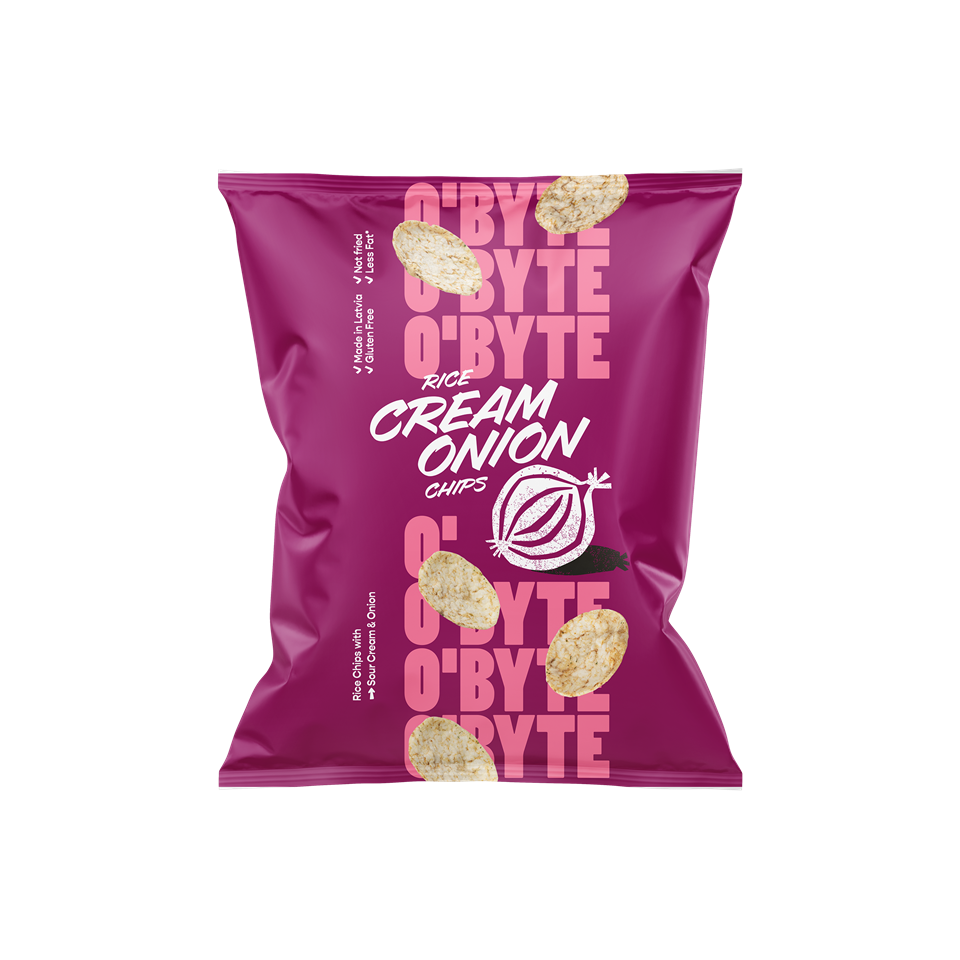 O'BYTE Brūno rīsu čipsi ar krējuma un sīpolu garšu, 70g