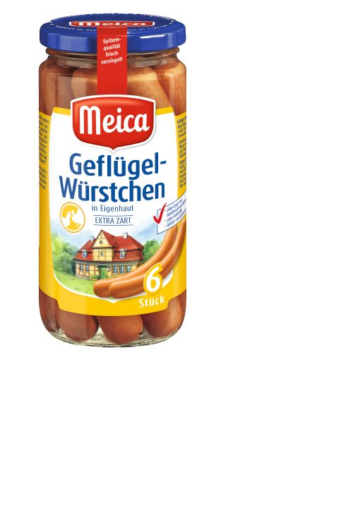 Vārītas mājputnu desiņas MEICA "Geflugelwurstchen", burciņā, 180g